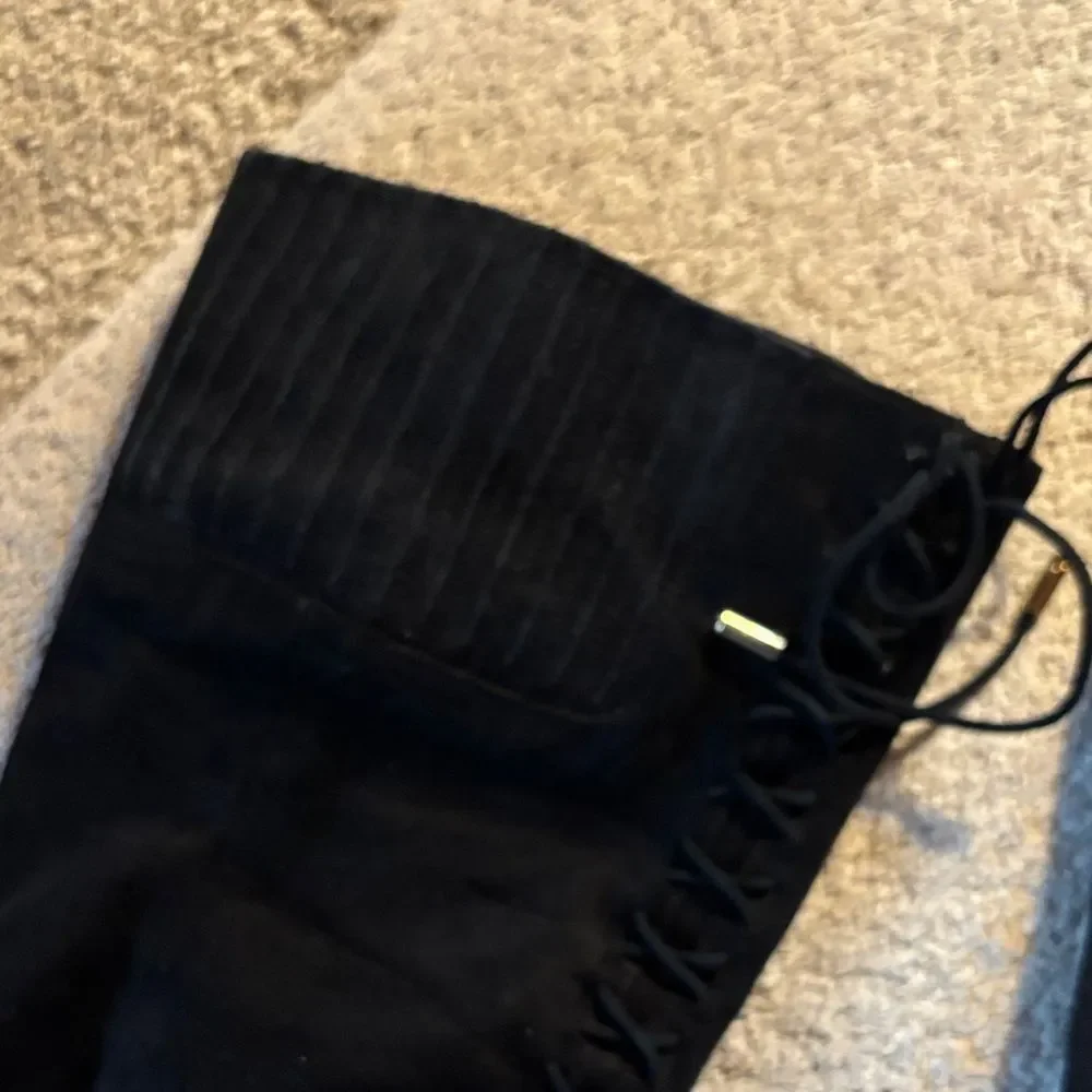 Brian Atwood Black Lace-Up Over-the-Knee Boots